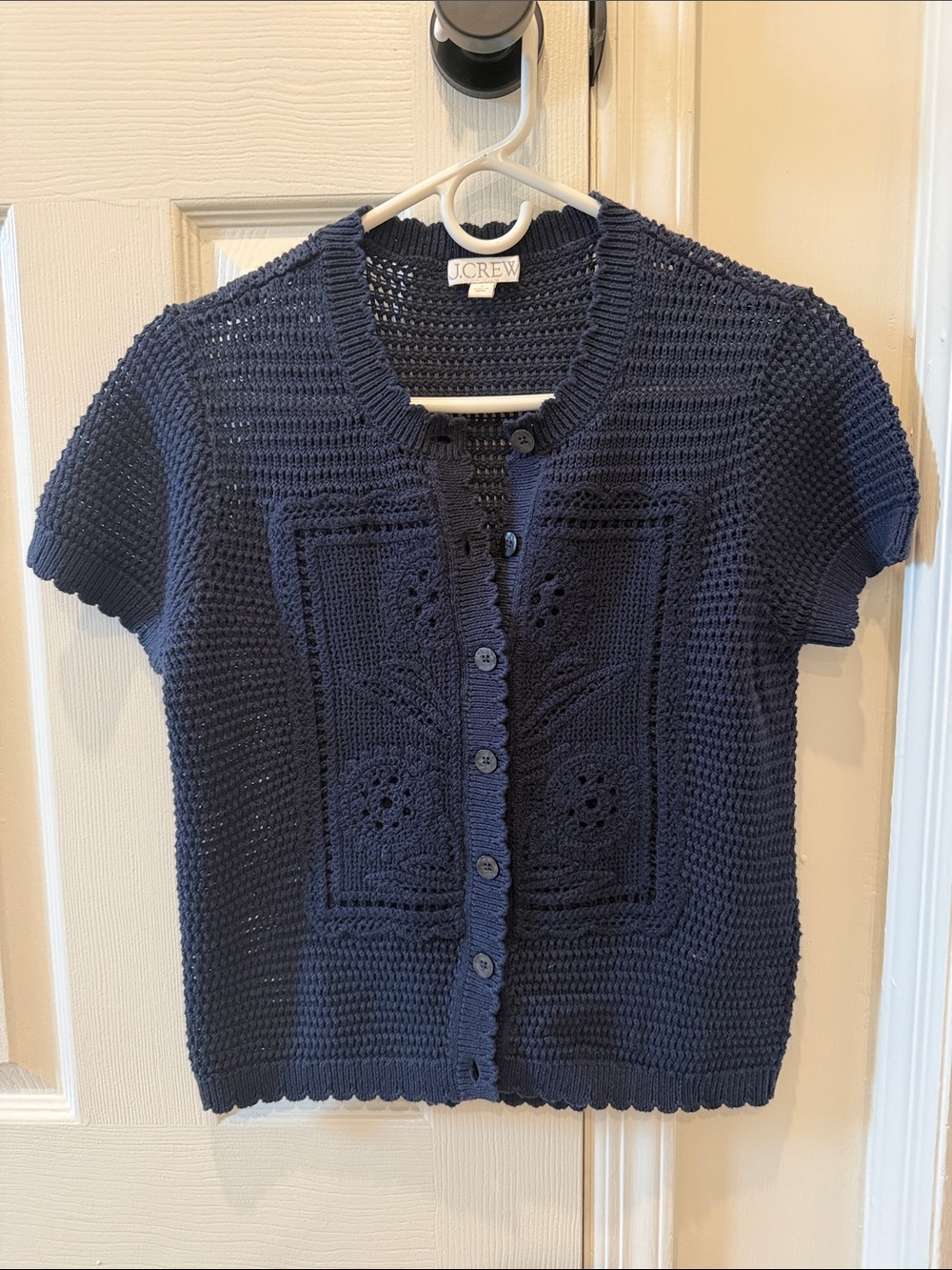 J. Crew Navy Crochet Short-Sleeve Button Cardigan